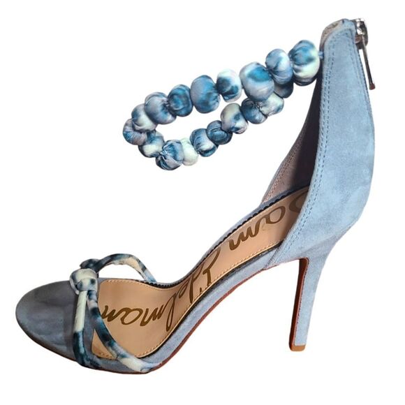 SAM EDELMAN Heels Batik‎ Bobble Ankle Strap Soft Blue Brushed Suede Sz 9 - Picture 2 of 13